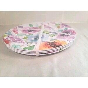 Set Of 4 NEW MELAMINE Dinner Plates Floral Theme 11"